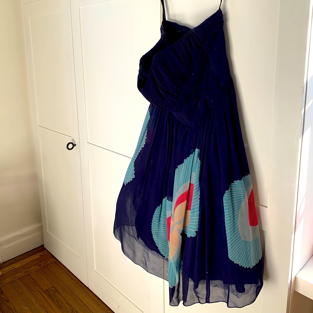 Anna Sui butterfly dress, navy, strapless, feminine, size 10, tulle, flattering